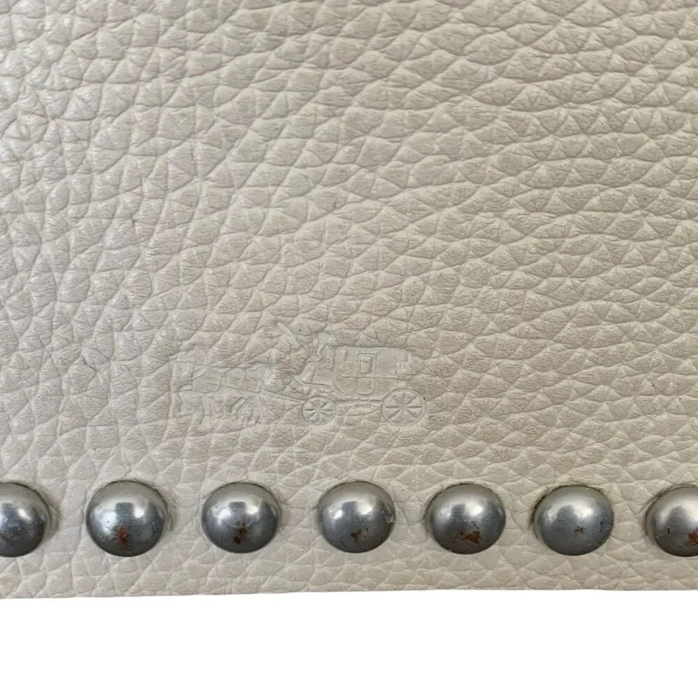 COACH Dakotah 14 Mini Flap Crossbody Bag Studded Pebbled Leather Chalk 